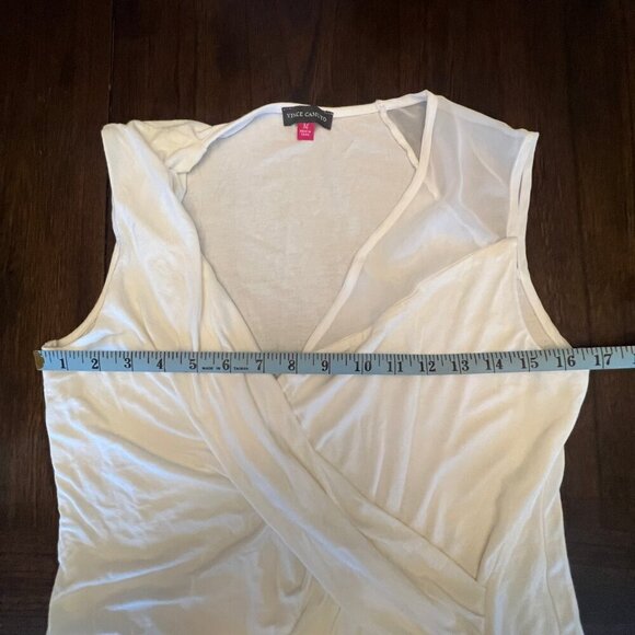 Vince Camuto Cream Sleeveless Draped Top, with sheer shoulder, Size Medium - Picture 9 of 10